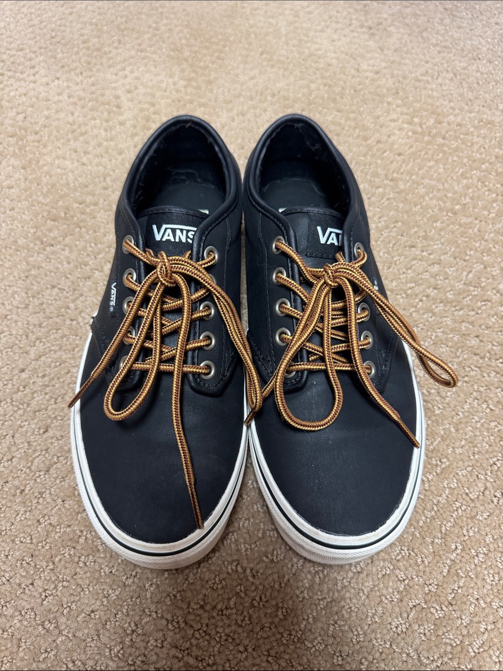 Vans Men’s Black Low-Top Sneakers with Brown Laces